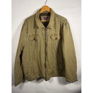 Levis Mens Canvas Field Jacket Olive Green Quilted Lined Full Zip Workwear XXL